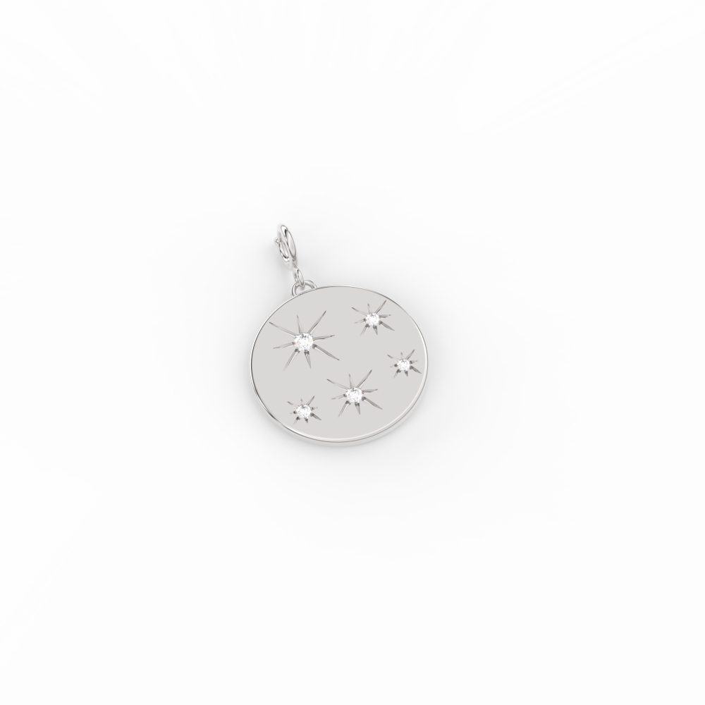Disc Starburst Diamond Charm with 14K White Gold White Diamond