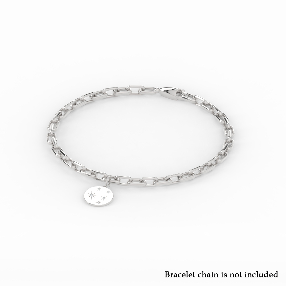 Disc Starburst Diamond Charm with 14K White Gold White Diamond