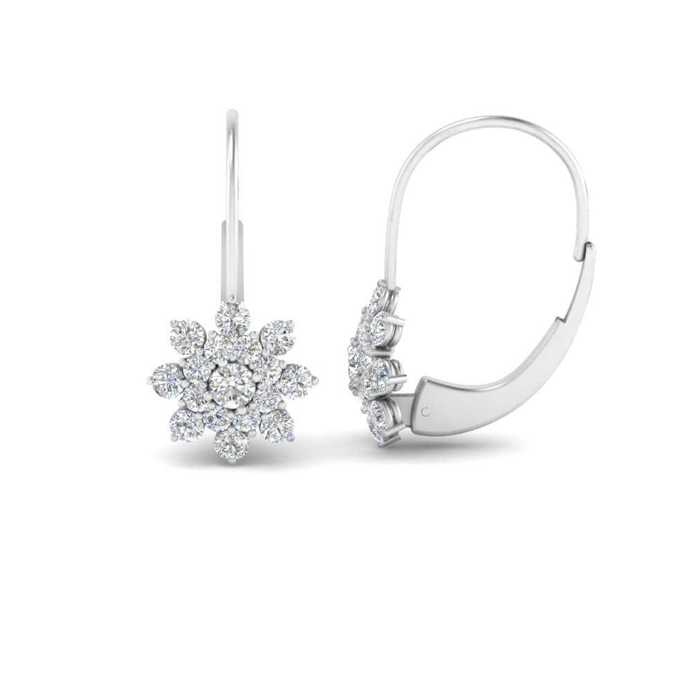 Fascinating Diamonds Lever Back Floral Diamond Earring White Gold