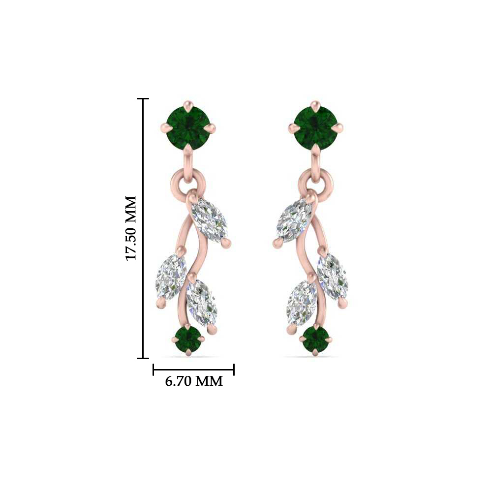 Marquise Drop Stud Earring with 14K Rose Gold Green Emerald