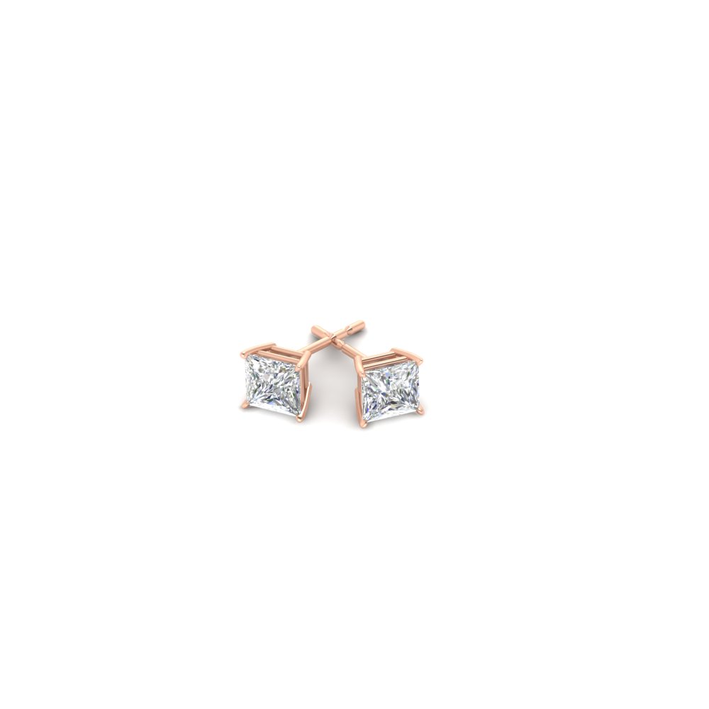 0.50 Carat Princess Cut Diamond Stud Earring with White Diamond in 14K Rose Gold