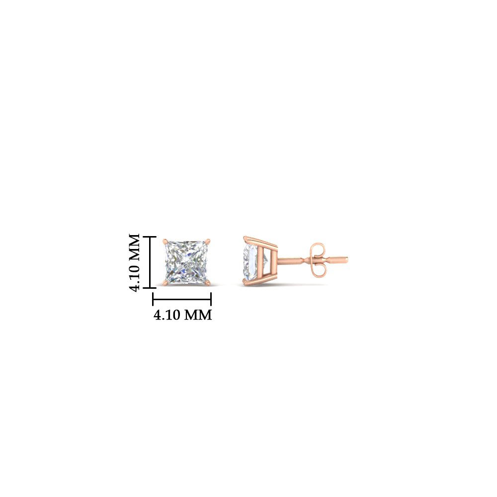 0.50 Carat Princess Cut Diamond Stud Earring with White Diamond in 14K Rose Gold