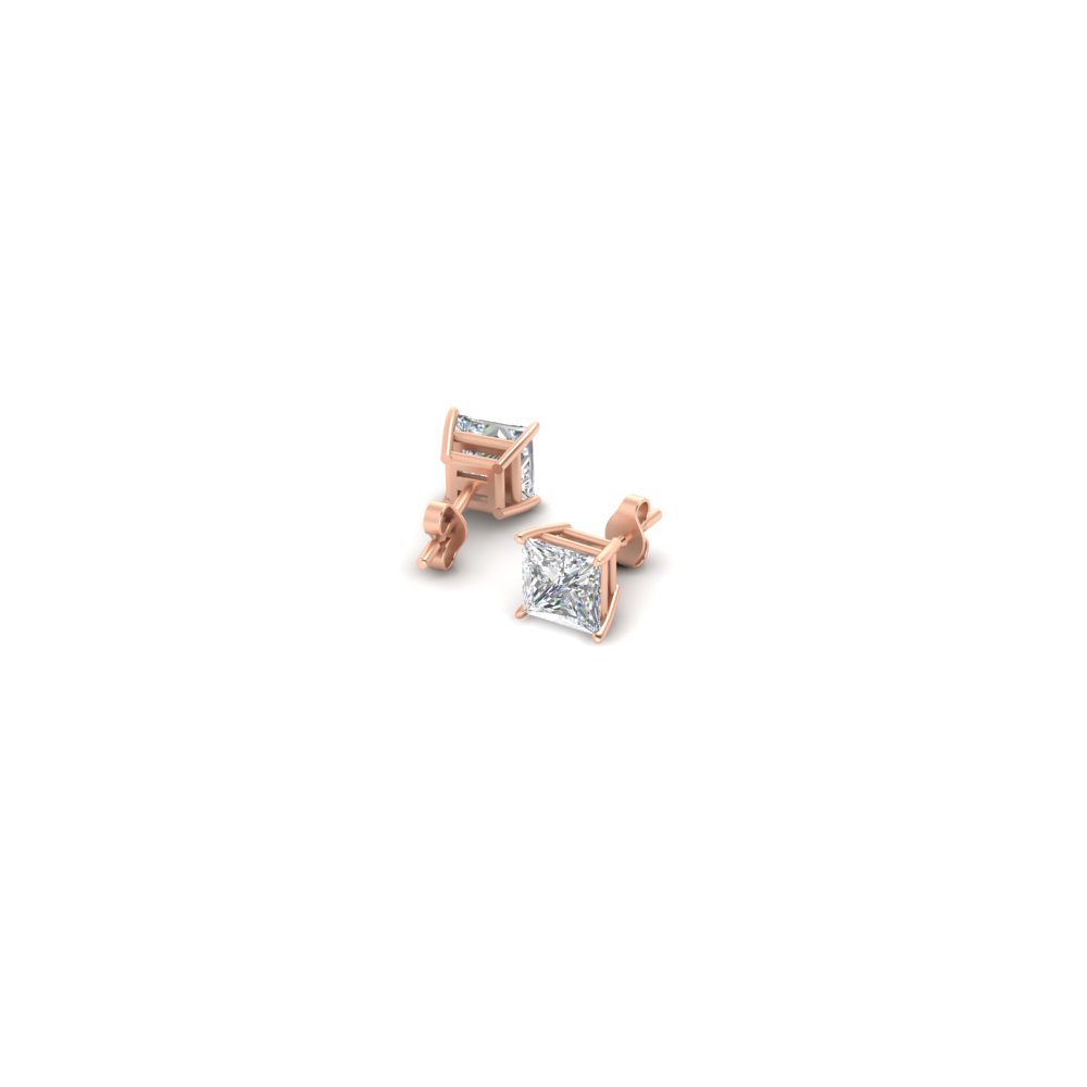 0.50 Carat Princess Cut Diamond Stud Earring with White Diamond in 14K Rose Gold