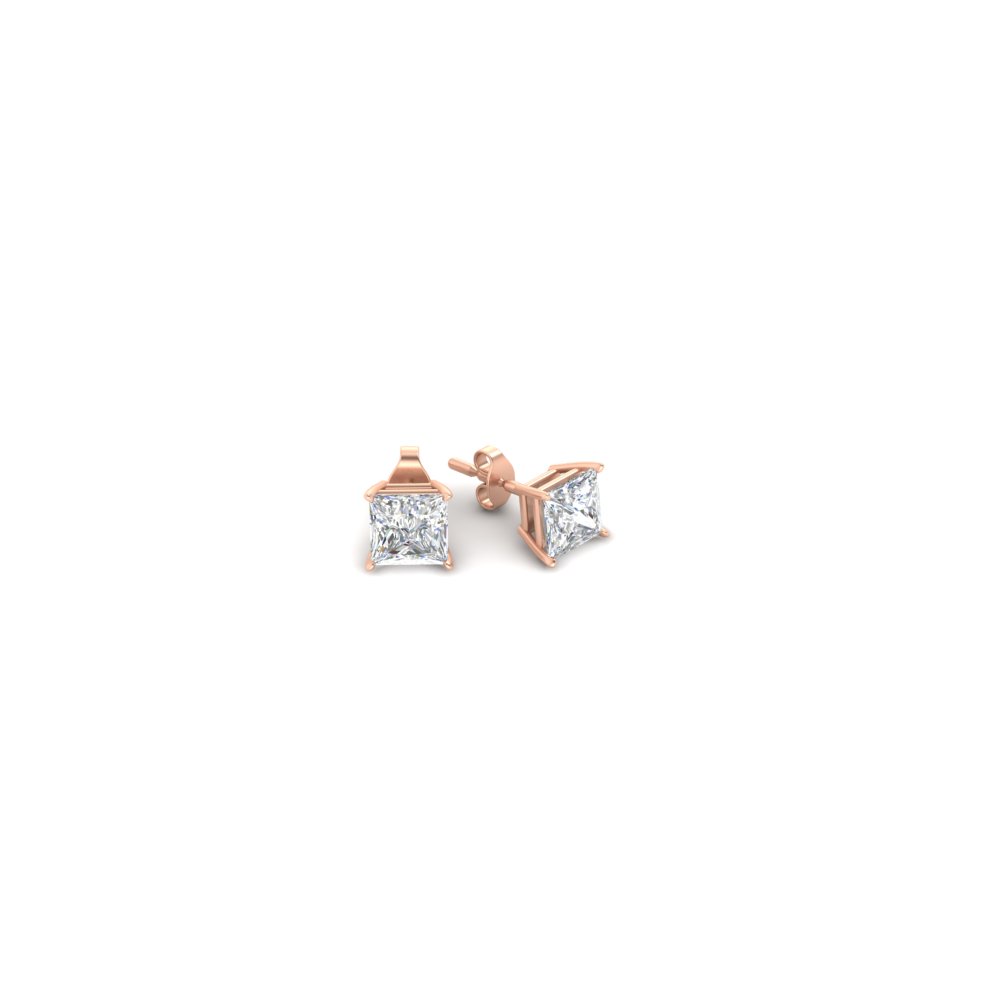 0.50 Carat Princess Cut Diamond Stud Earring with White Diamond in 14K Rose Gold