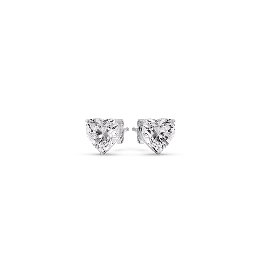 0.75 Carat Heart Shaped 3 Prong Basket Stud Earring with 14K White Gold White Diamond