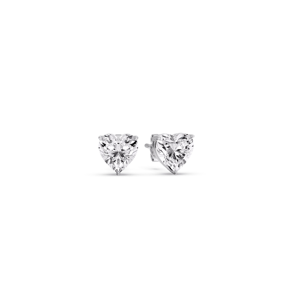0.75 Carat Heart Shaped 3 Prong Basket Stud Earring with 14K White Gold White Diamond