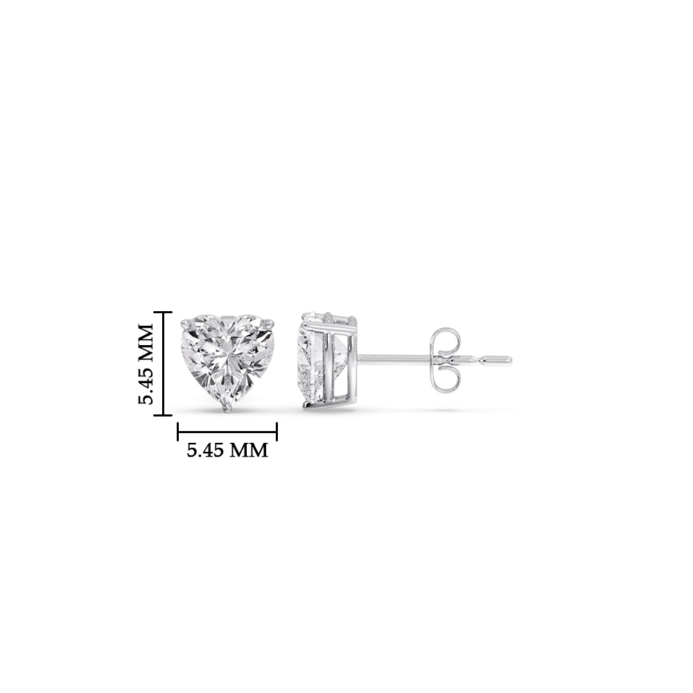 0.75 Carat Heart Shaped 3 Prong Basket Stud Earring with 14K White Gold White Diamond
