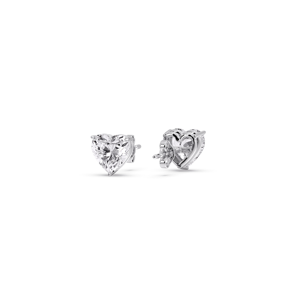 0.75 Carat Heart Shaped 3 Prong Basket Stud Earring with 14K White Gold White Diamond