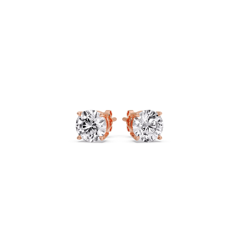 0.75 Carat Round Cut Diamond Stud Earring with 14K Rose Gold White Diamond