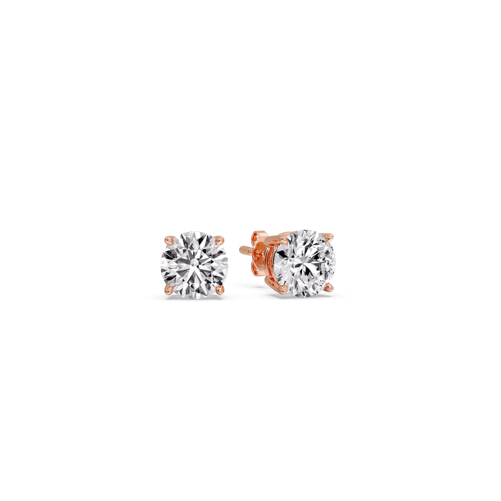 0.75 Carat Round Cut Diamond Stud Earring with 14K Rose Gold White Diamond
