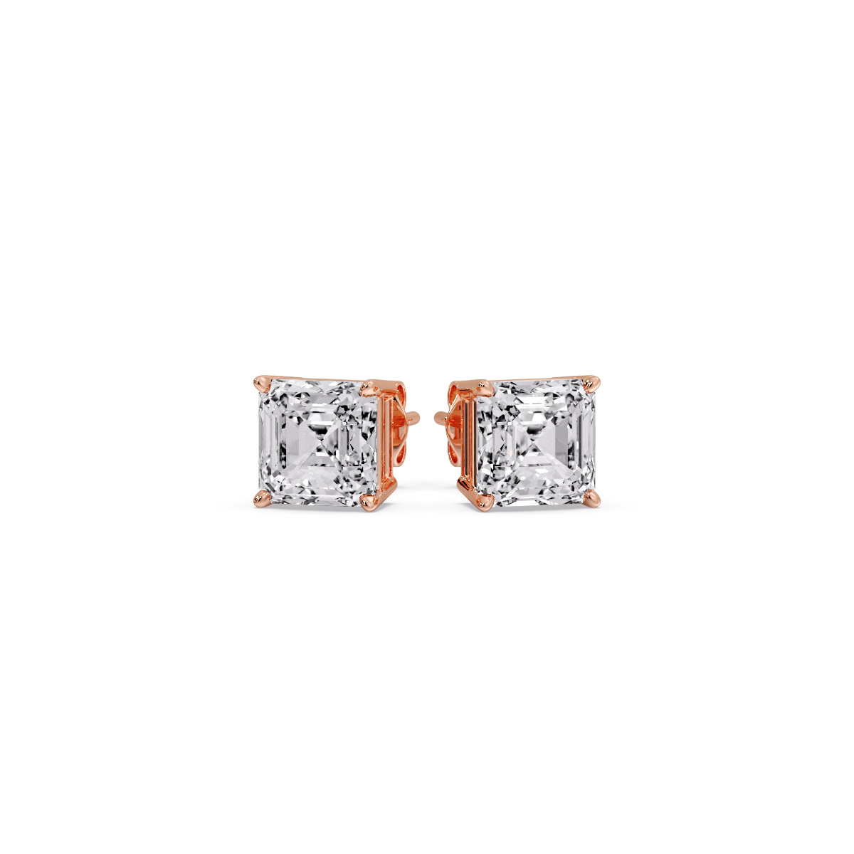 One Carat Asscher Diamond Stud Earring with 14K Rose Gold White Diamond