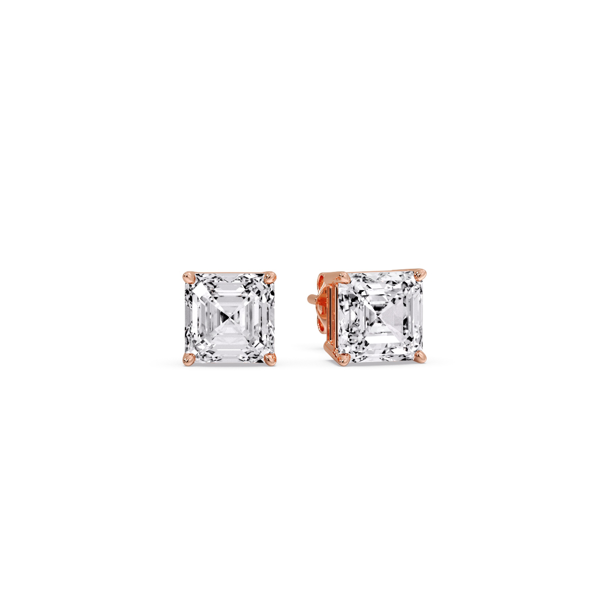 One Carat Asscher Diamond Stud Earring with 14K Rose Gold White Diamond
