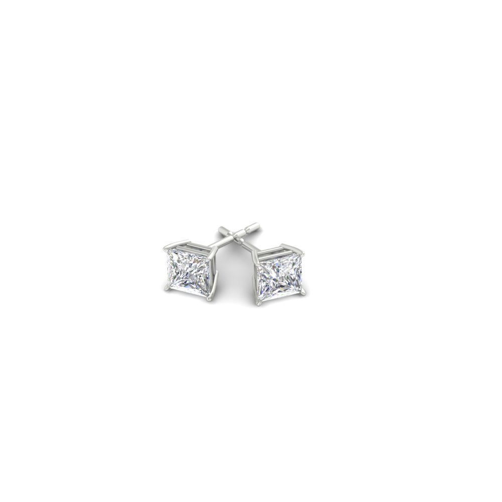  1 Carat Princess Cut Diamond Basket Stud Earring with White Diamond 14K White Gold