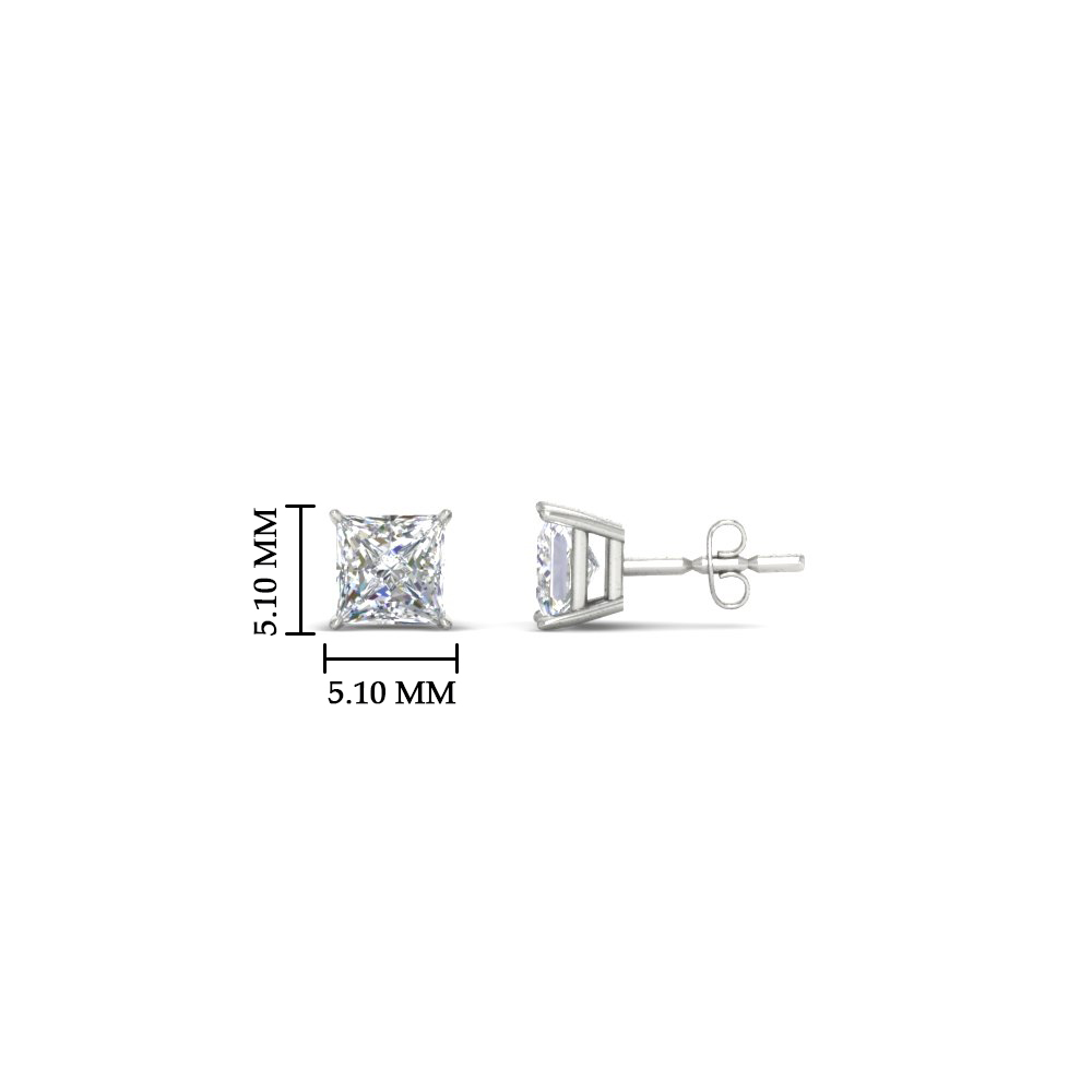  1 Carat Princess Cut Diamond Basket Stud Earring with White Diamond 14K White Gold