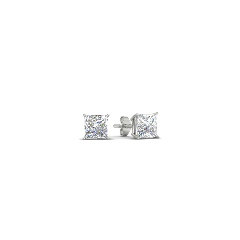  1 Carat Princess Cut Diamond Basket Stud Earring with White Diamond 14K White Gold