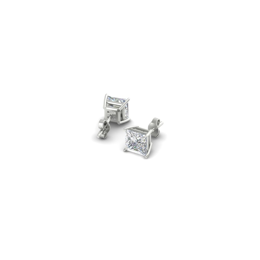  1 Carat Princess Cut Diamond Basket Stud Earring with White Diamond 14K White Gold