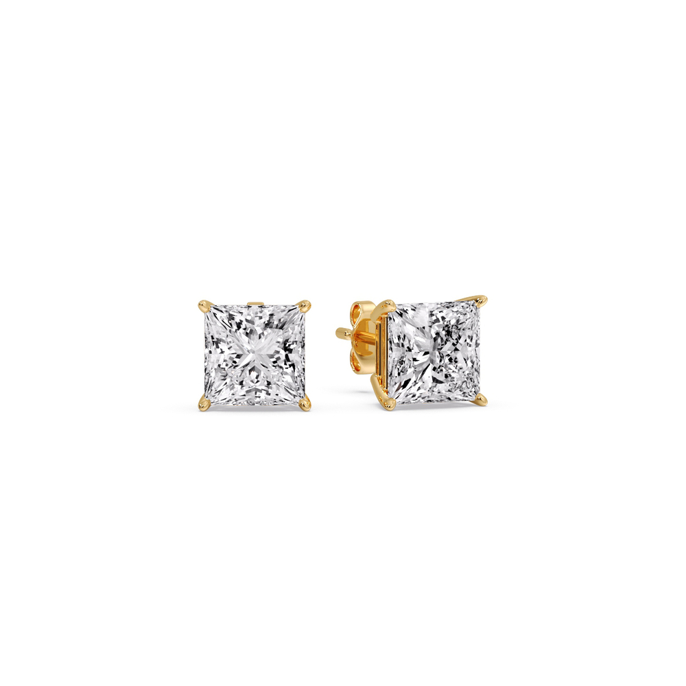 1 carat princess cut diamond basket stud earring yellow gold FDEAR 10411PRANGLE1 1.00CT NL YG
