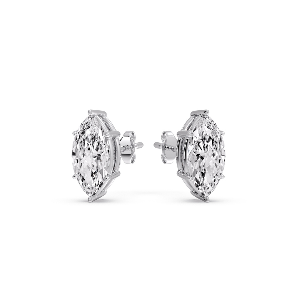 1 Ct. Marquise Diamond 6 Prong Stud Earrings with 14K White Gold White Diamond