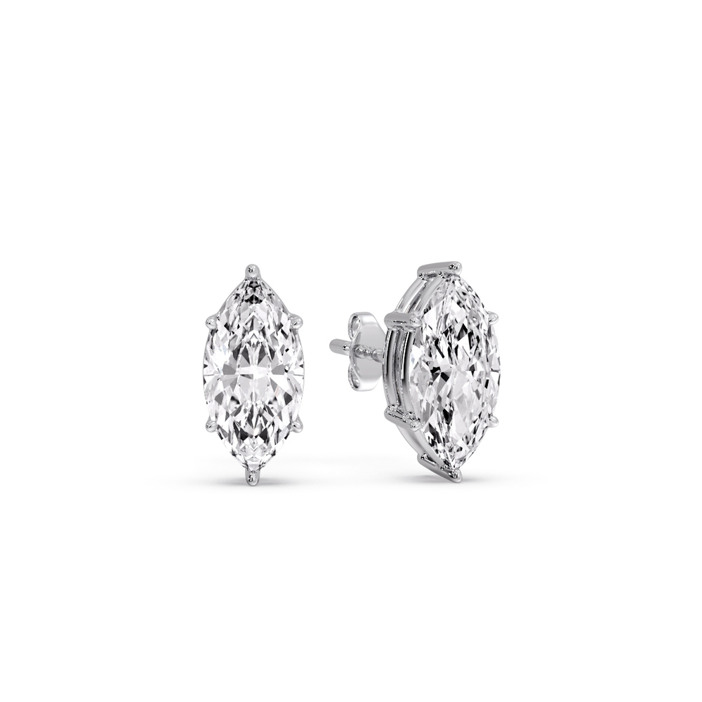 1 Ct. Marquise Diamond 6 Prong Stud Earrings with 14K White Gold White Diamond