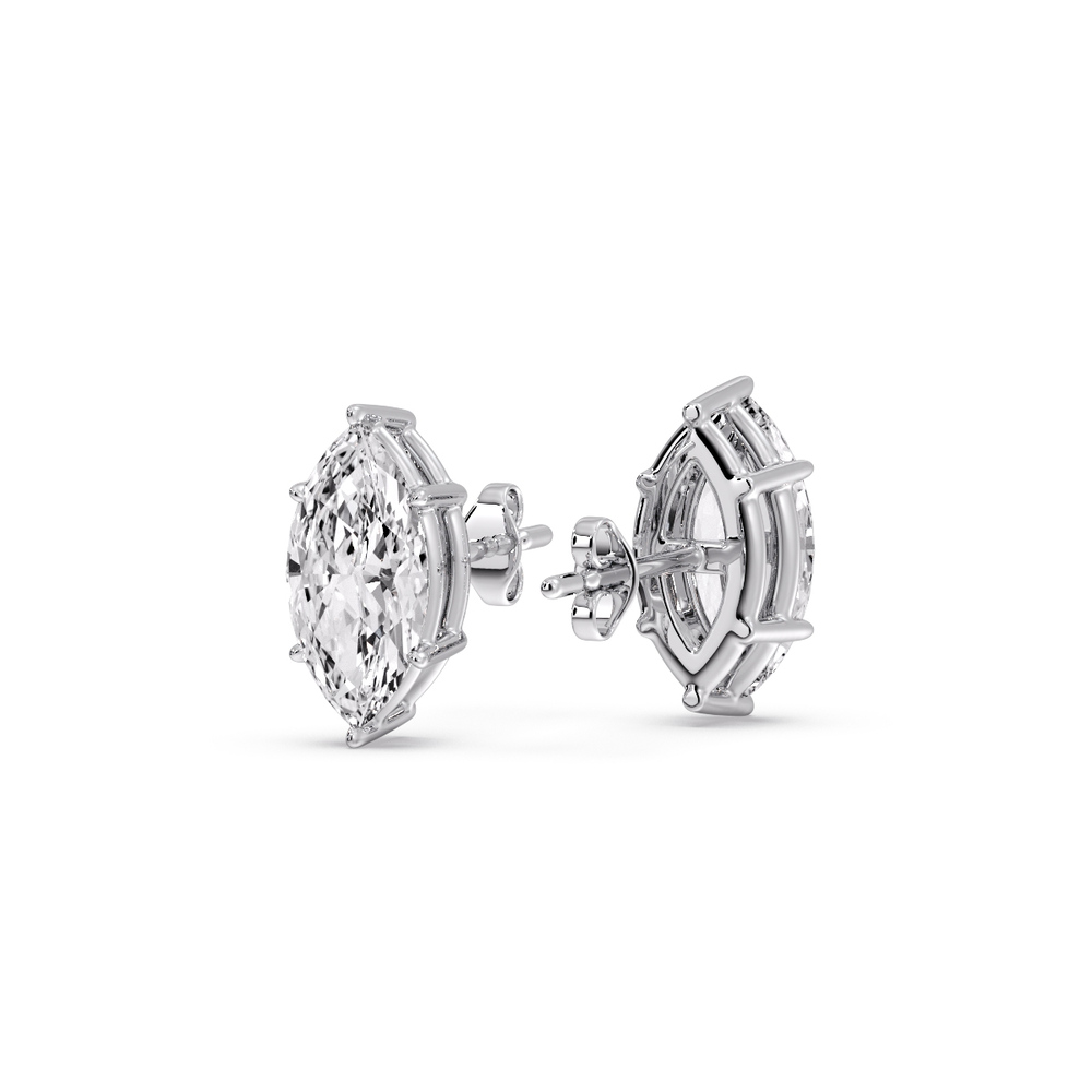 1 Ct. Marquise Diamond 6 Prong Stud Earrings with 14K White Gold White Diamond
