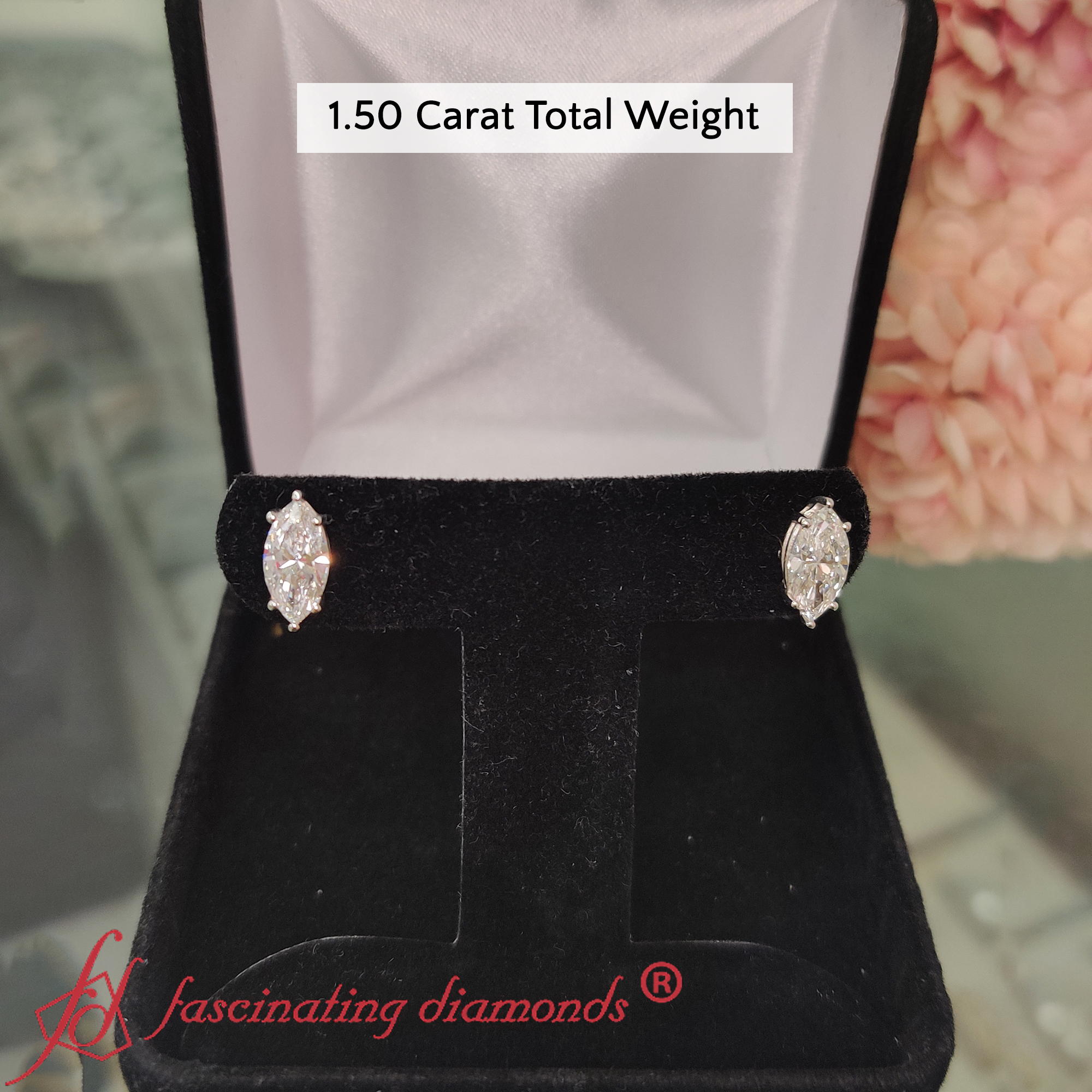 1.50 Carat Marquise Diamond 6 Prong Stud Earrings with 14K White Gold White Diamond