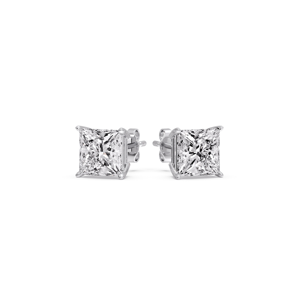 1.50 Carat Basket Stud Earring Diamond Princess Cut with 14K White Gold White Diamond