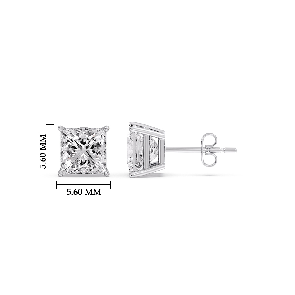 1.50 Carat Basket Stud Earring Diamond Princess Cut with 14K White Gold White Diamond