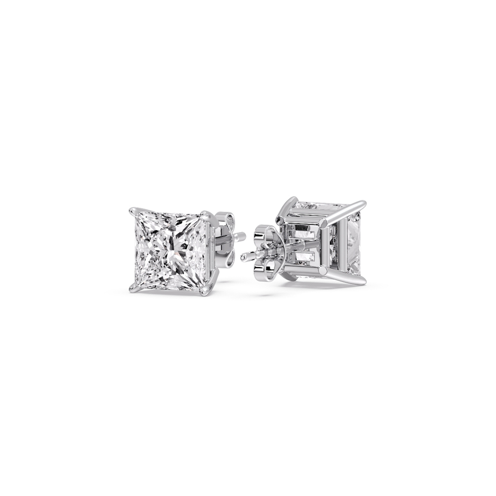 1.50 Carat Basket Stud Earring Diamond Princess Cut with 14K White Gold White Diamond