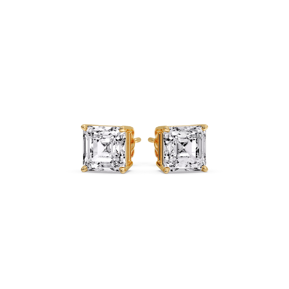 1.50 Carat Asscher Cut Diamond Stud Earring with 14K Yellow Gold White Diamond