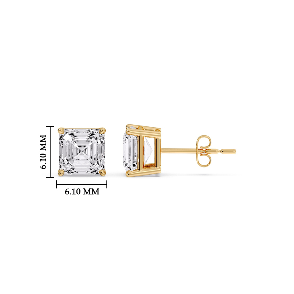 1.50 Carat Asscher Cut Diamond Stud Earring with 14K Yellow Gold White Diamond