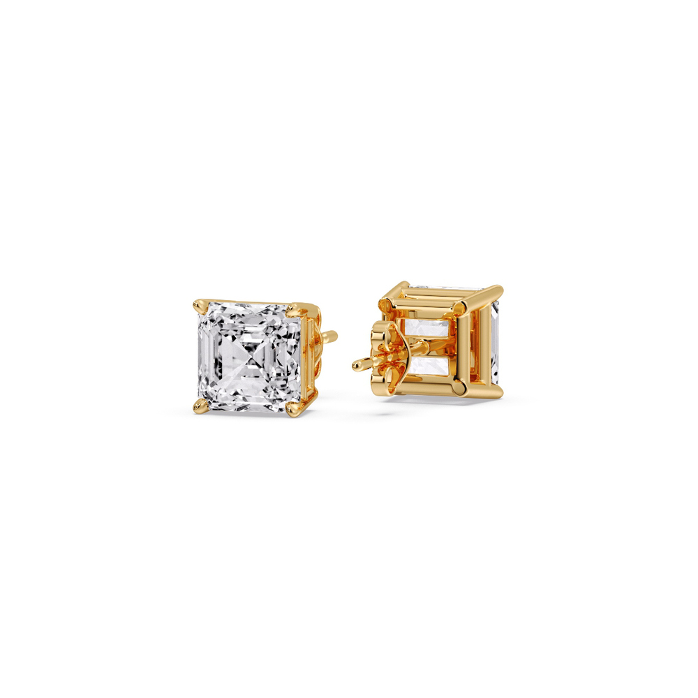 1.50 Carat Asscher Cut Diamond Stud Earring with 14K Yellow Gold White Diamond