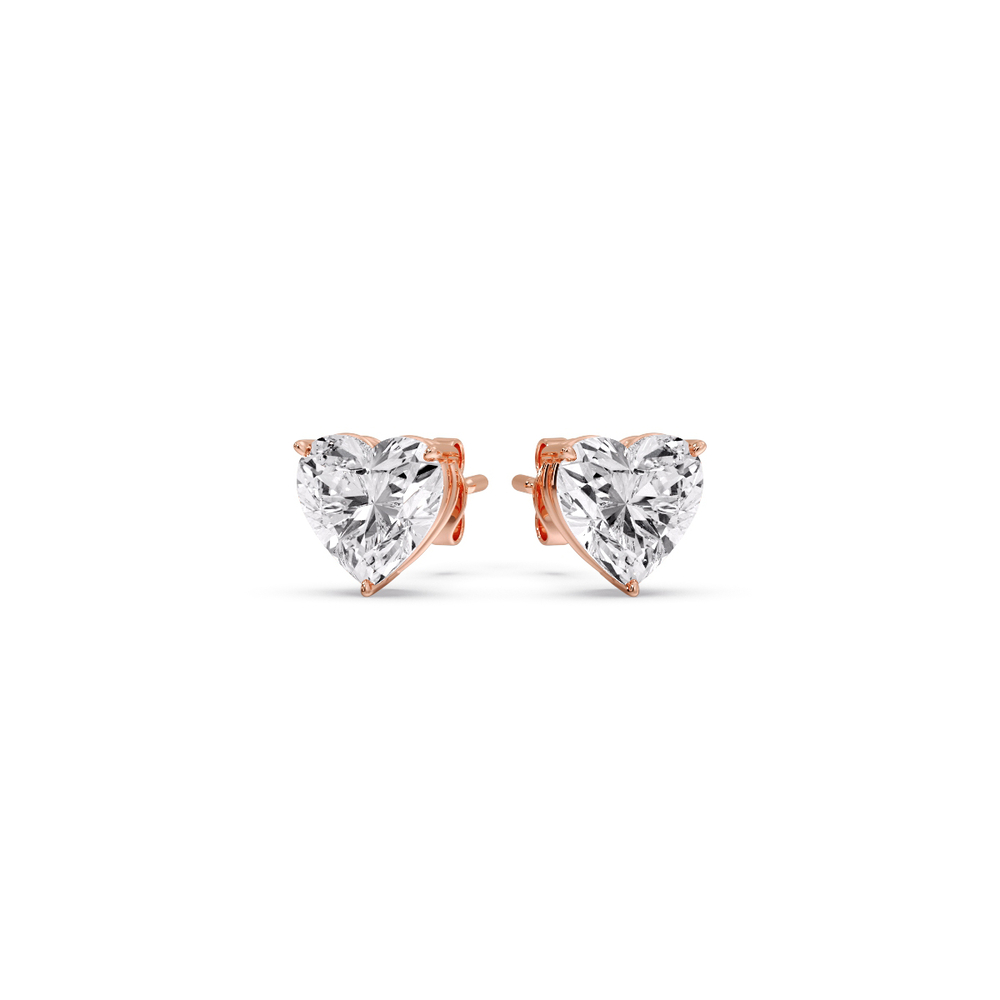 1.50 Carat Heart 3 Prong Basket Stud Earring with 14K Rose Gold White Diamond
