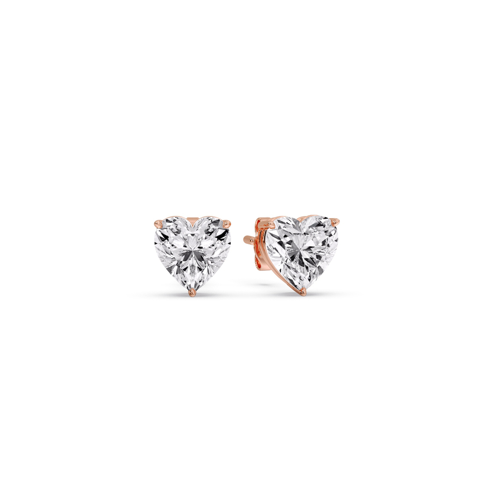 1.50 Carat Heart 3 Prong Basket Stud Earring with 14K Rose Gold White Diamond