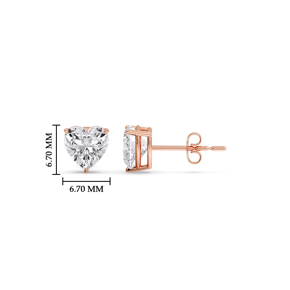 1.50 Carat Heart 3 Prong Basket Stud Earring with 14K Rose Gold White Diamond
