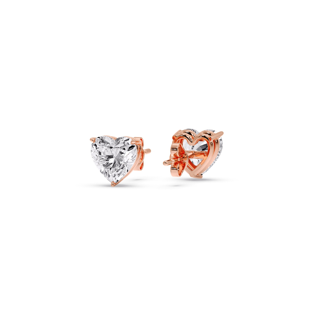 1.50 Carat Heart 3 Prong Basket Stud Earring with 14K Rose Gold White Diamond