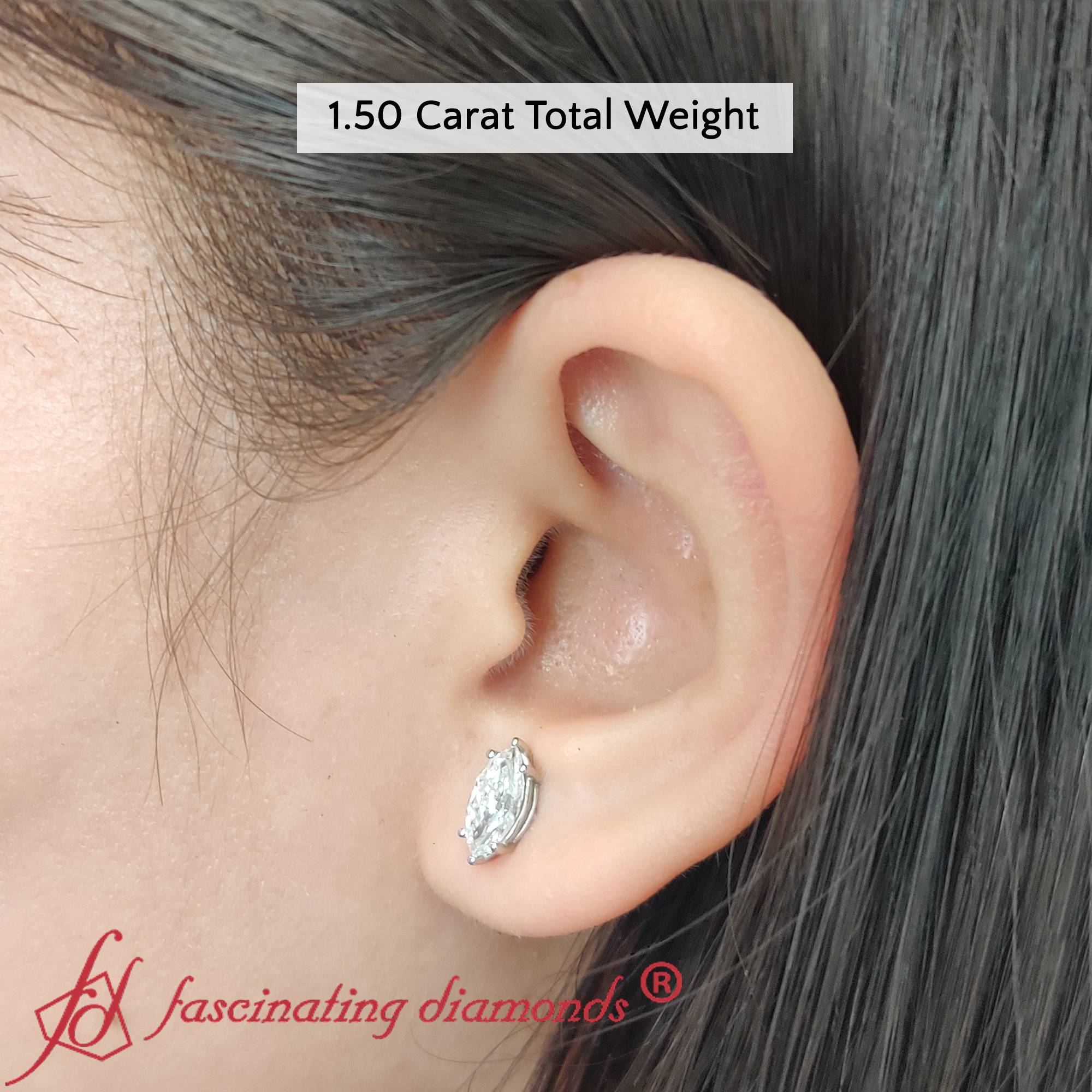 1.50 Carat Marquise Diamond 6 Prong Stud Earrings with 14K White Gold White Diamond