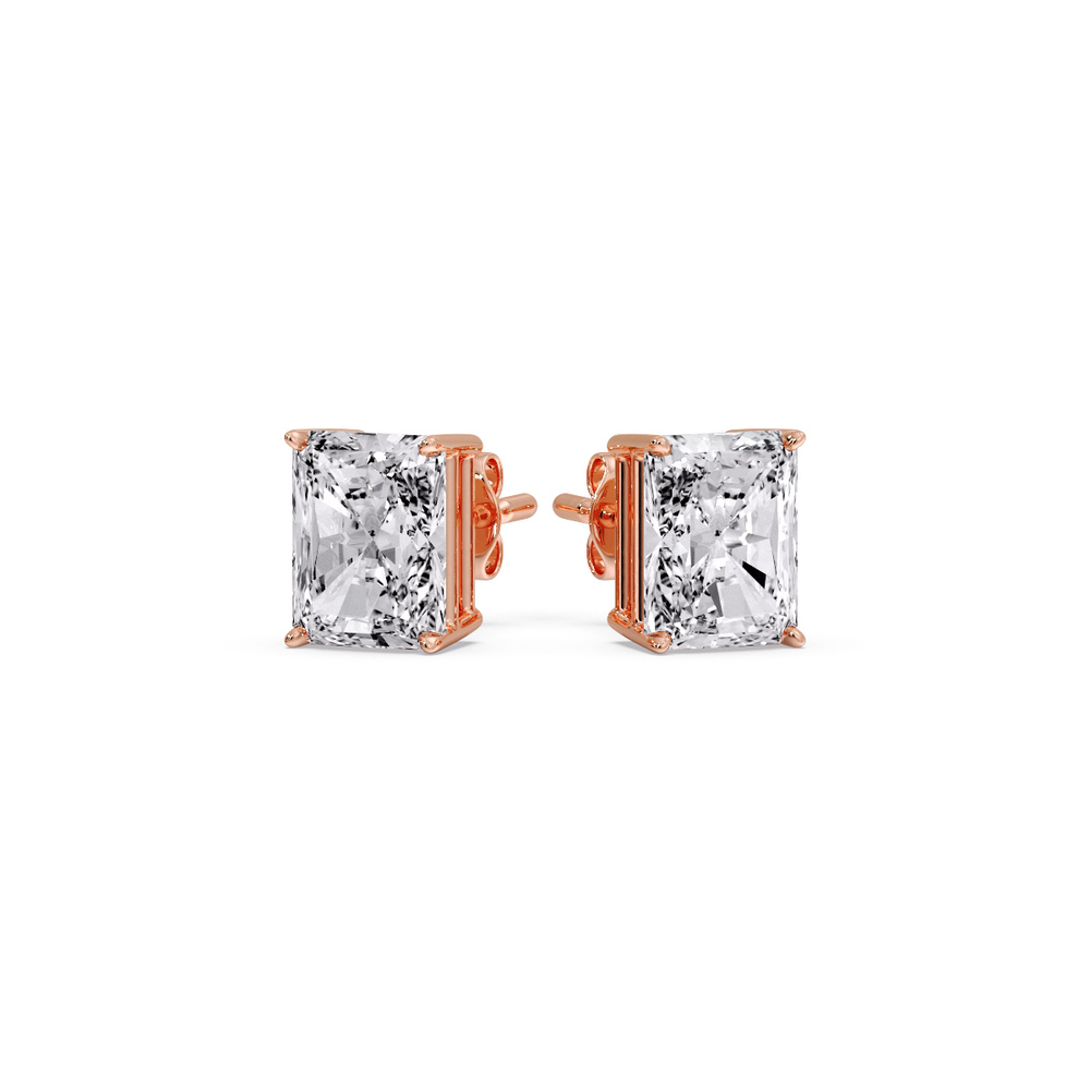 1.50 Carat Radiant Diamond Basket Stud Earring with 14K Rose Gold White Diamond
