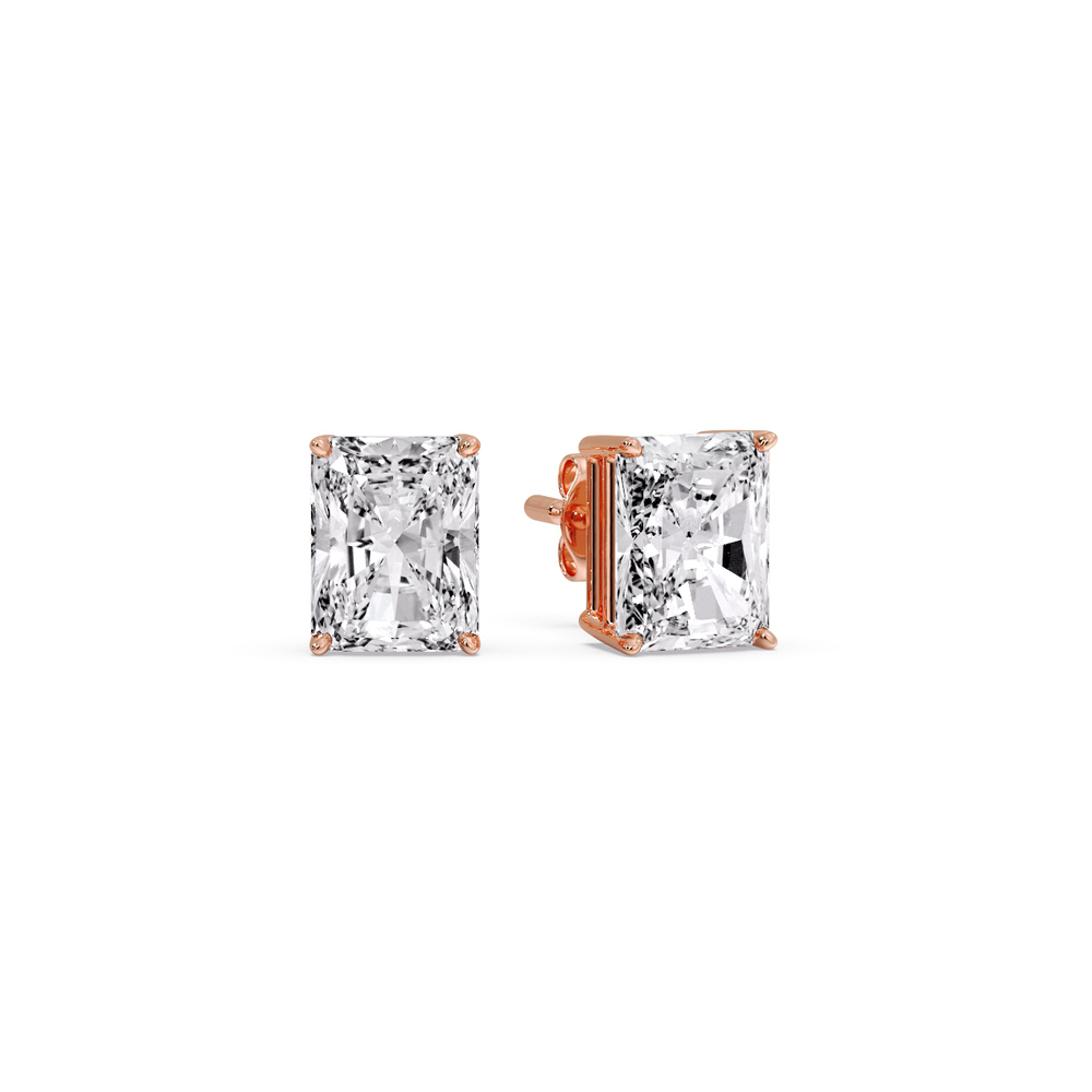 1.50 Carat Radiant Diamond Basket Stud Earring with 14K Rose Gold White Diamond
