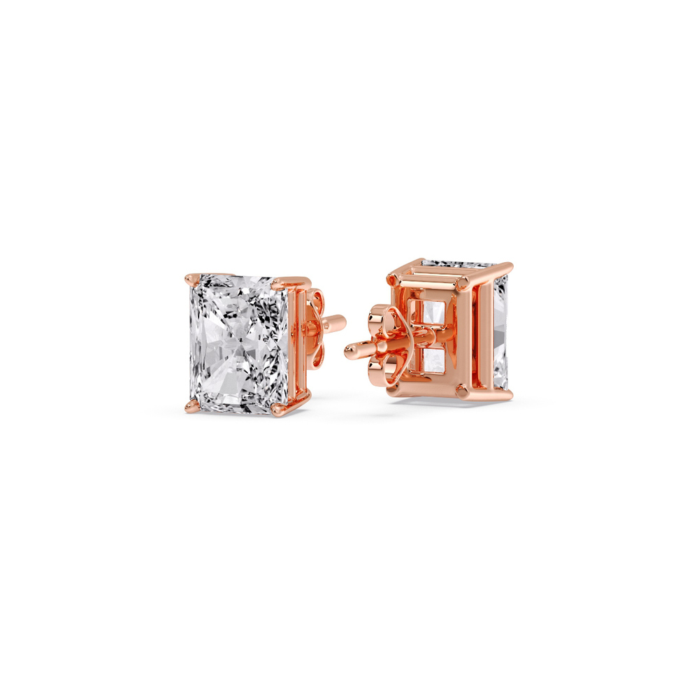 1.50 Carat Radiant Diamond Basket Stud Earring with 14K Rose Gold White Diamond