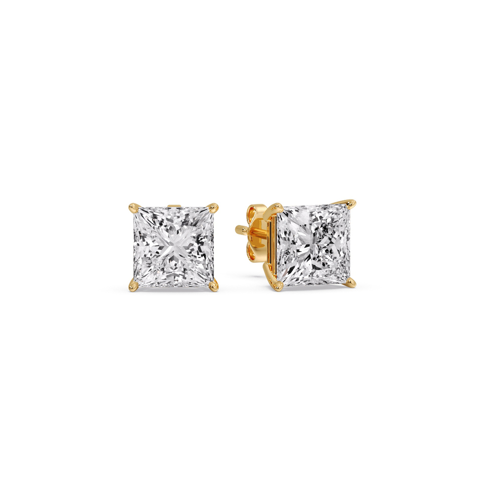2 Carat Basket Stud Earring Diamond Princess Cut with 14K Yellow Gold White Diamond