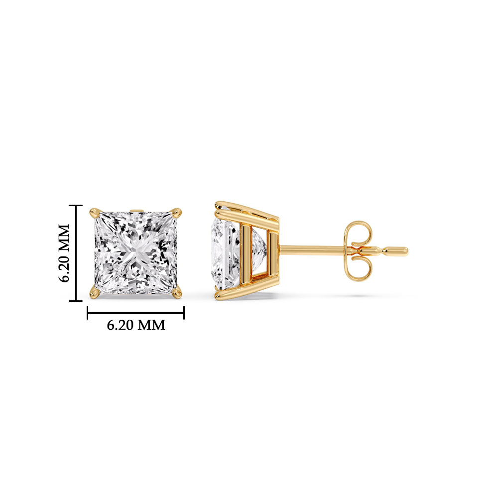 2 Carat Basket Stud Earring Diamond Princess Cut with 14K Yellow Gold White Diamond