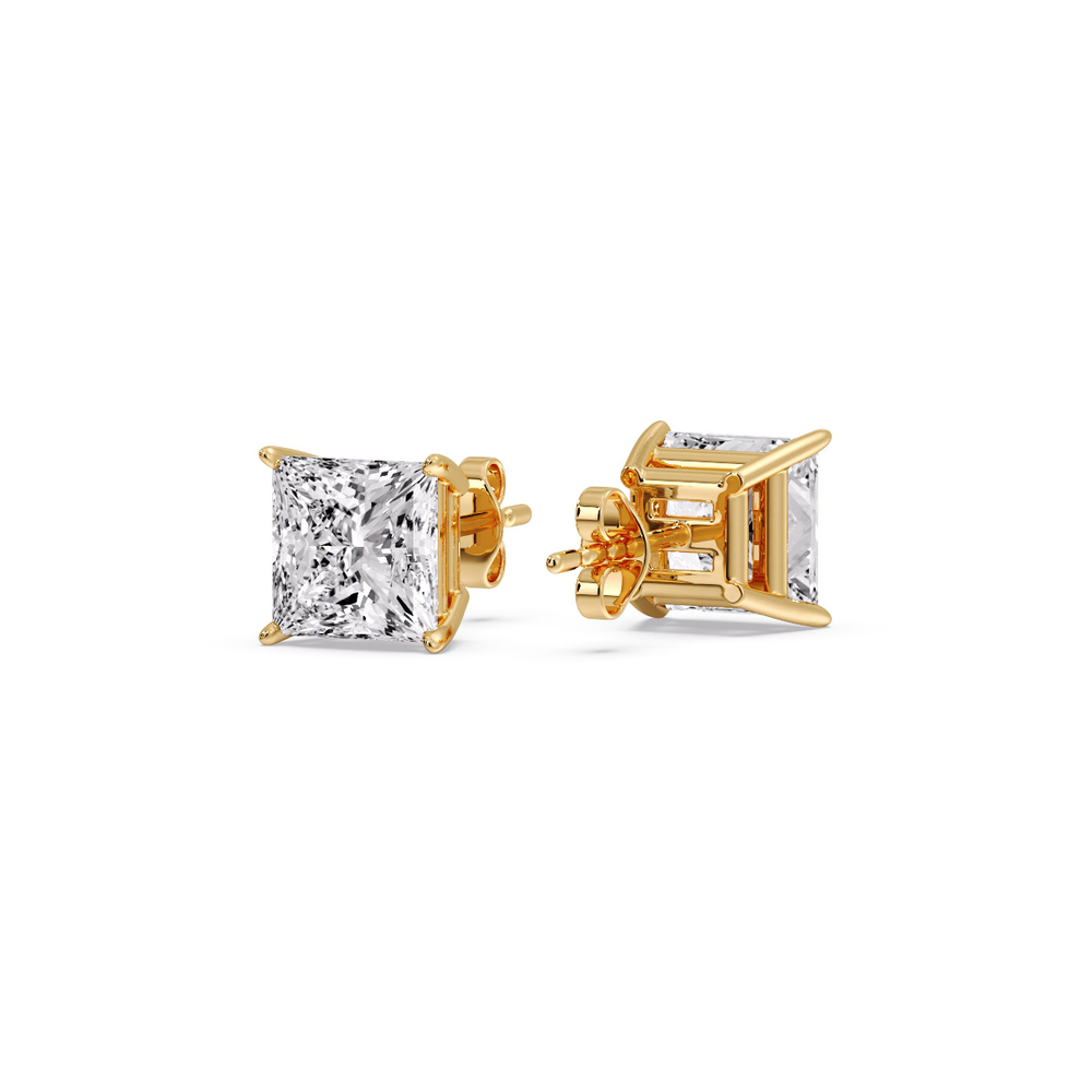 2 Carat Basket Stud Earring Diamond Princess Cut with 14K Yellow Gold White Diamond