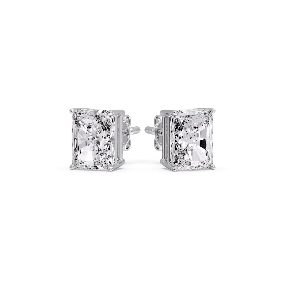 2 Carat Basket Stud Earring Radiant Cut Diamond with 14K White Gold White Diamond