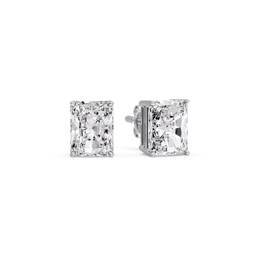 2 Carat Basket Stud Earring Radiant Cut Diamond with 14K White Gold White Diamond
