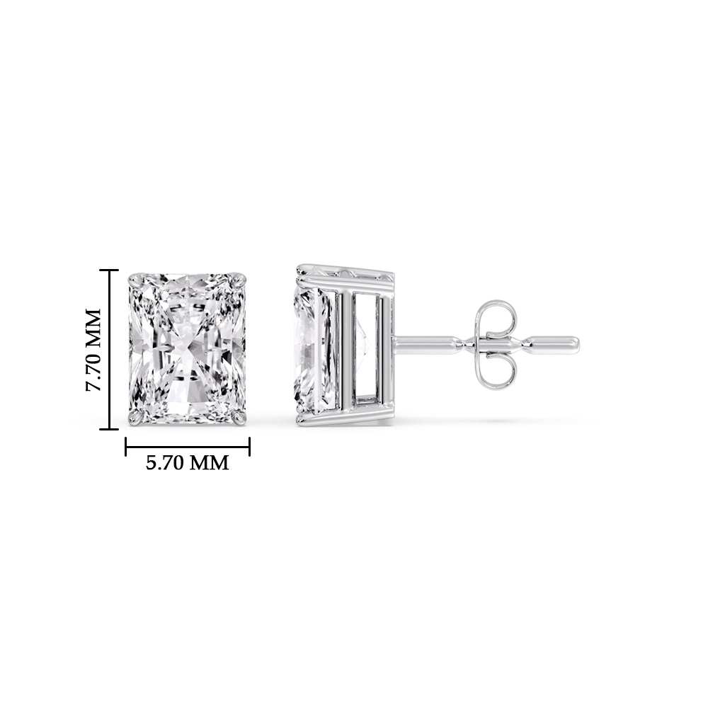 2 Carat Basket Stud Earring Radiant Cut Diamond with 14K White Gold White Diamond