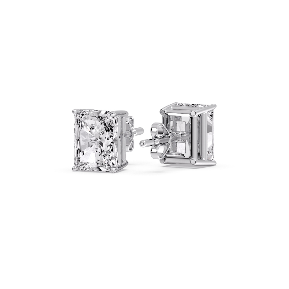 2 Carat Basket Stud Earring Radiant Cut Diamond with 14K White Gold White Diamond