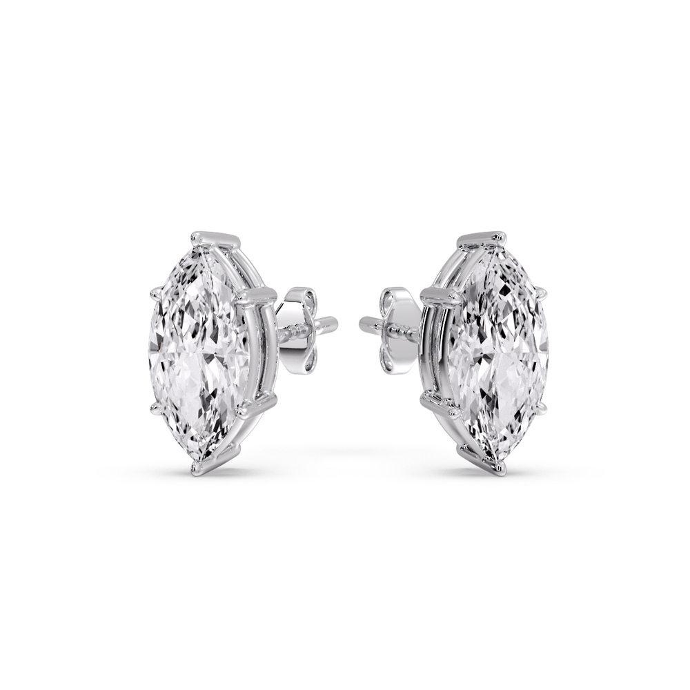 2 Carat Marquise Diamond 6 Prong Stud Earrings with 14K White Gold White Diamond