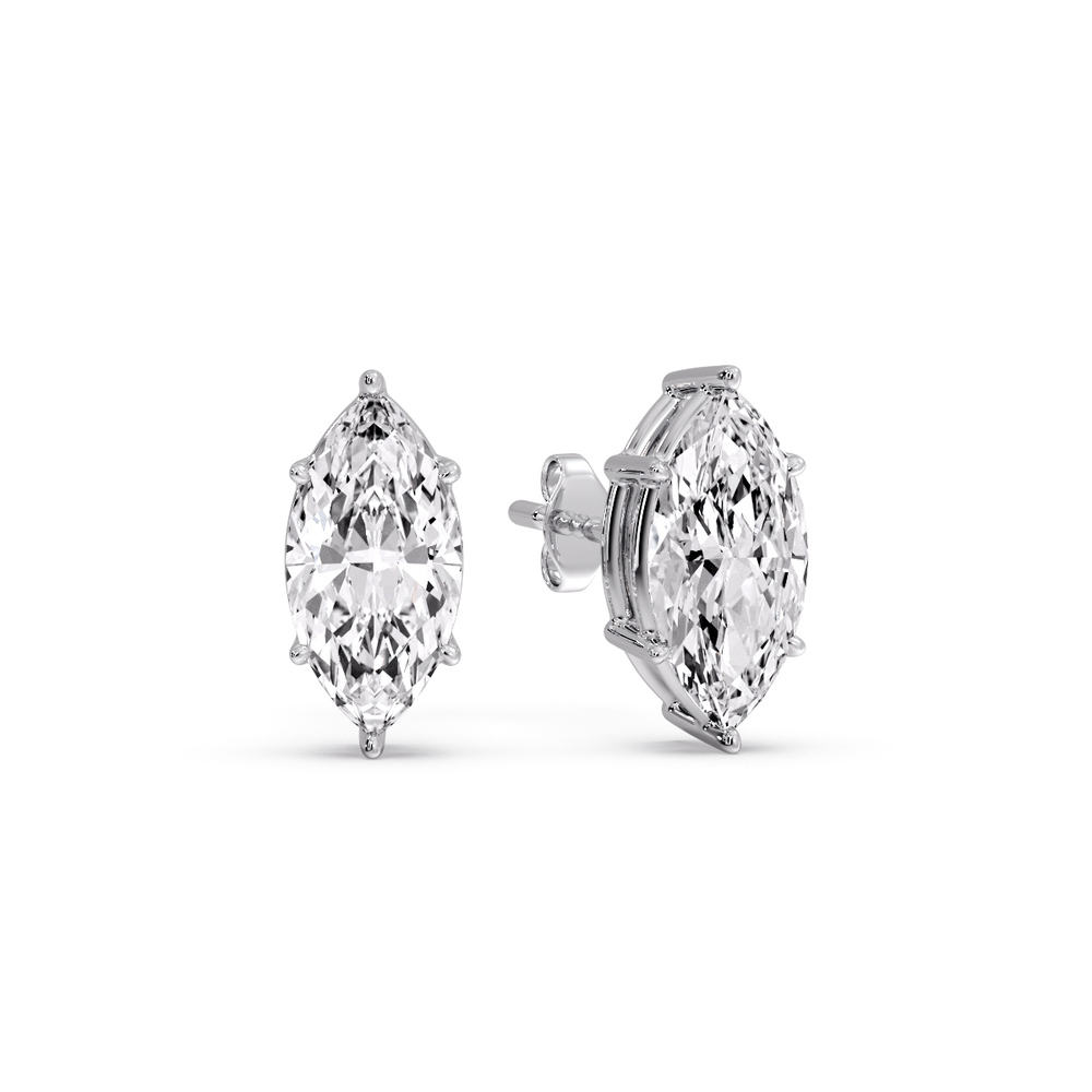 2 Carat Marquise Diamond 6 Prong Stud Earrings with 14K White Gold White Diamond