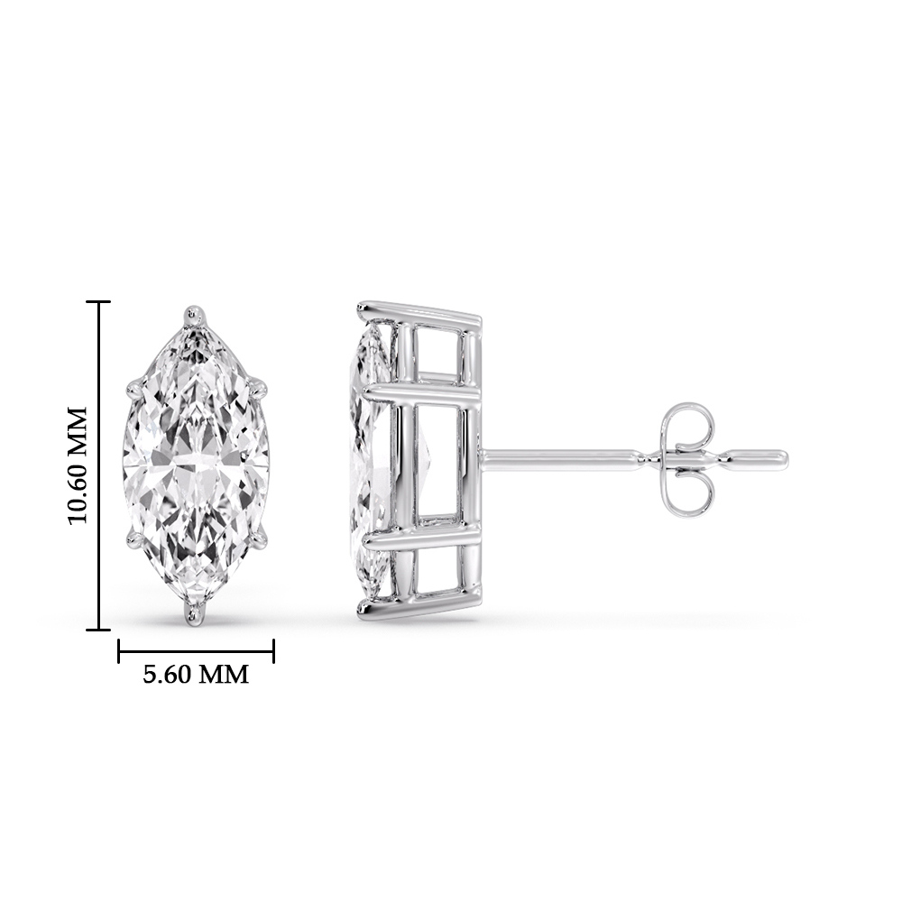 2 Carat Marquise Diamond 6 Prong Stud Earrings with 14K White Gold White Diamond