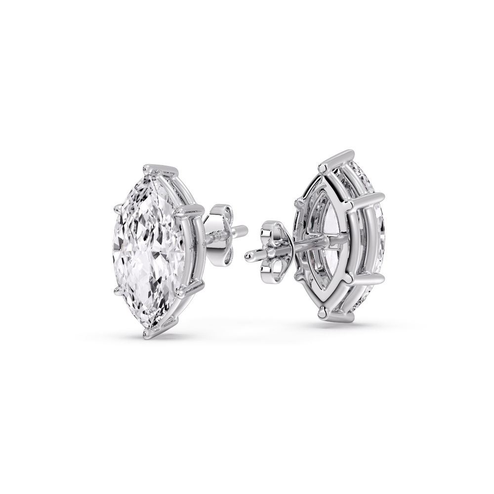 2 Carat Marquise Diamond 6 Prong Stud Earrings with 14K White Gold White Diamond